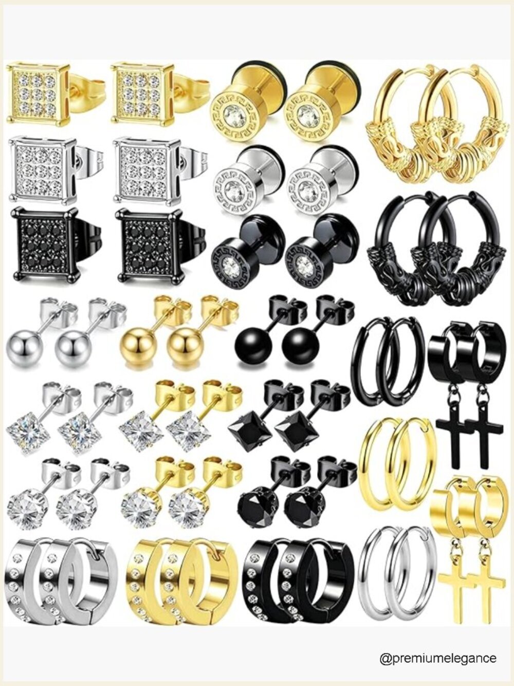 25 Pairs Earring Set Studs Hoops Dangle Mix Piercing Jewelry Kit for Men Women